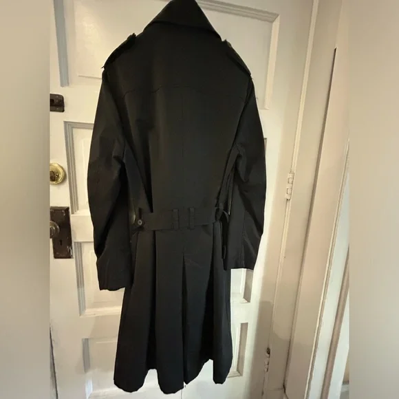 Theory black trench coat w/belt - L - fully lined - Picture 2 of 3